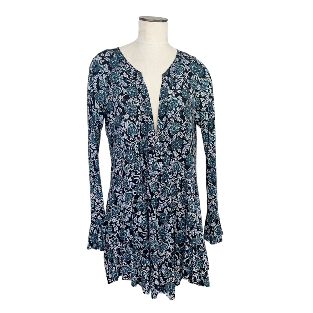 Free People Olivia Tunic Top Size Large Mini Dress Ruffle Hem Long Sleeve Boho